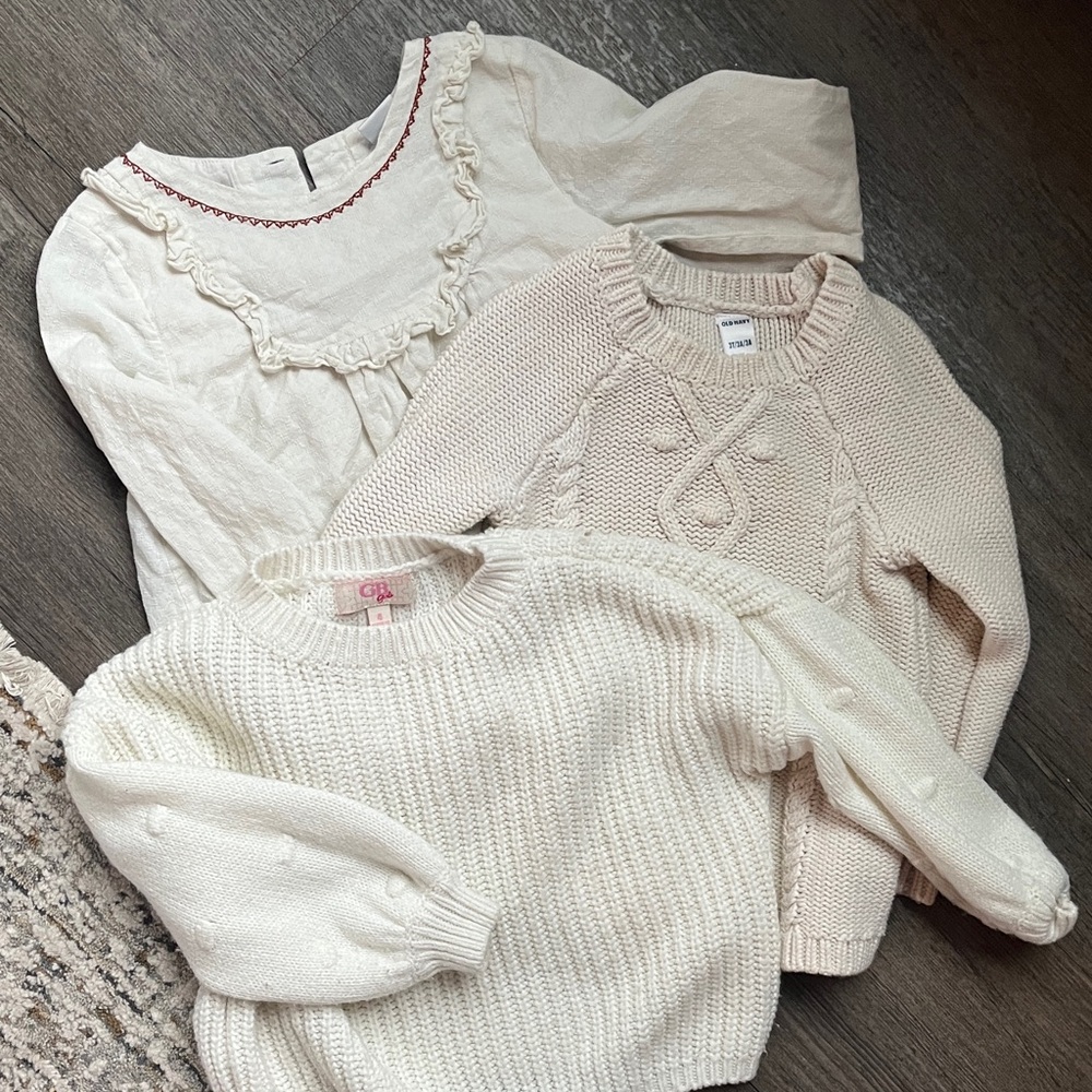 Cream & Ivory Girls' Mixed-Knit Crew Sweaters